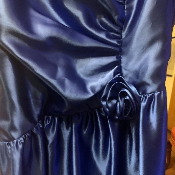 Blue Satin Prom Dress - Picture 2 of 5